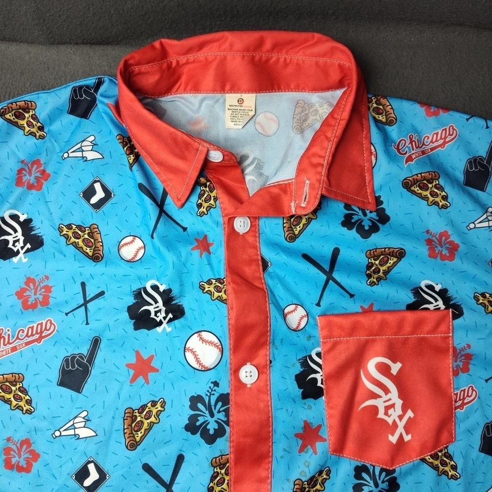 Chicago White Sox Shirt Mens XL Blue SGA Hawaiian Pizza Baseball MLB Floral Logo - Picture 2 of 7